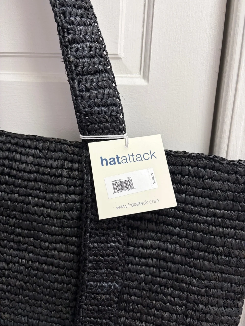 Hat Attack Black Woven Raffia Tote